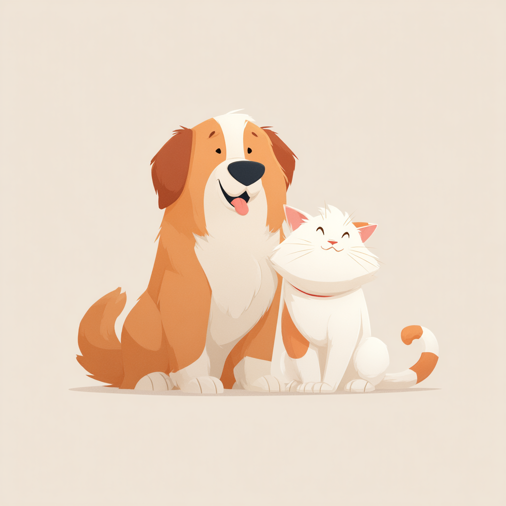 A dog and a cat sitting side by side