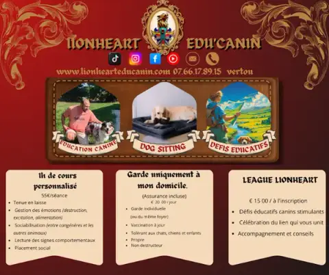 Educateur canin éducation chiot Lionheart Edu'canin- Educateur canin ,Comportementaliste Canin, garde chien, pet sitter